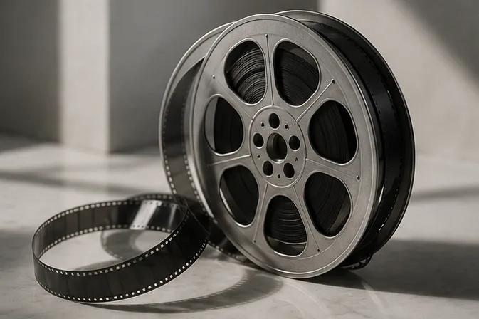 Film reel representing a recorded interview