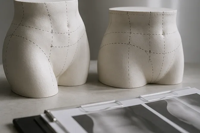 Sculptural buttock forms illustrating fat transfer